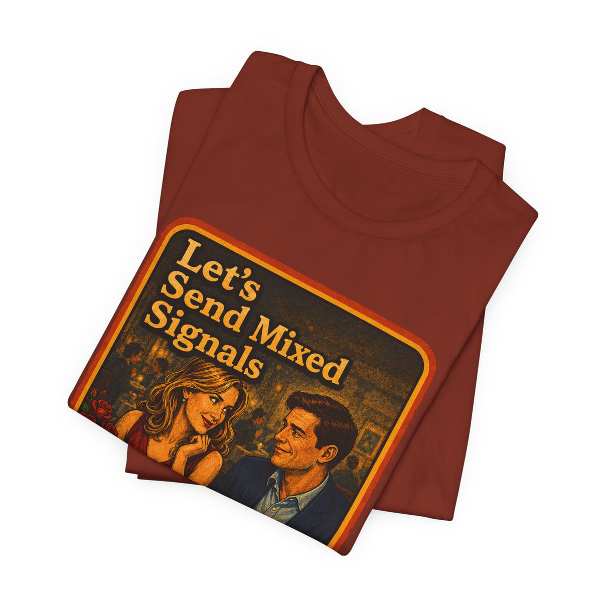 Let's Send Mixed Signals Unisex Tee in Rust, view 3