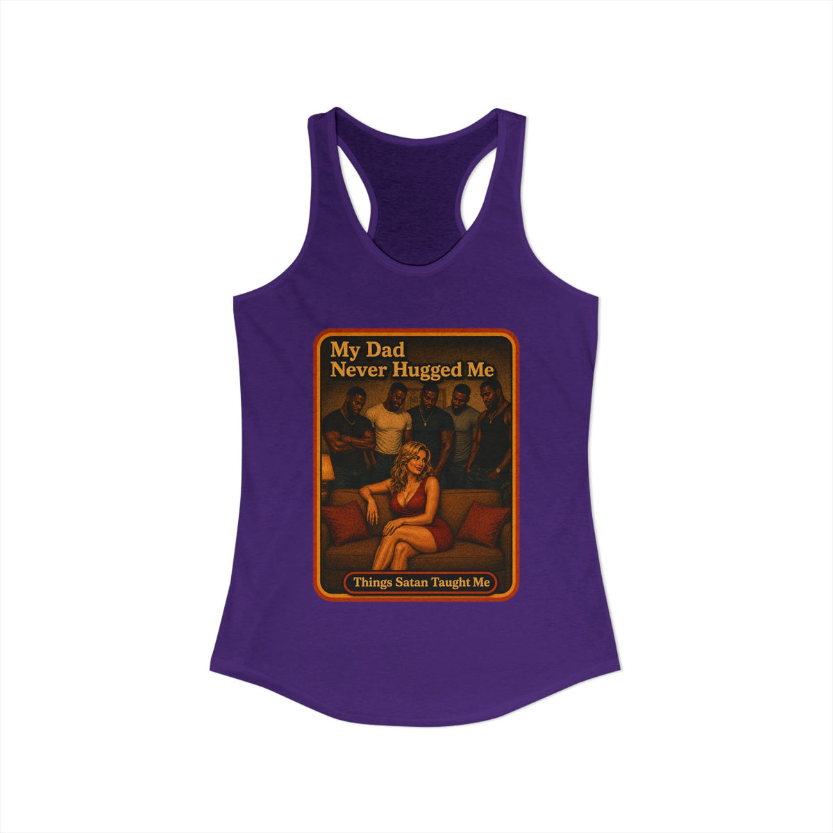 My Dad Never Hugged Me Racerback Tank in Purple Rush, view 2