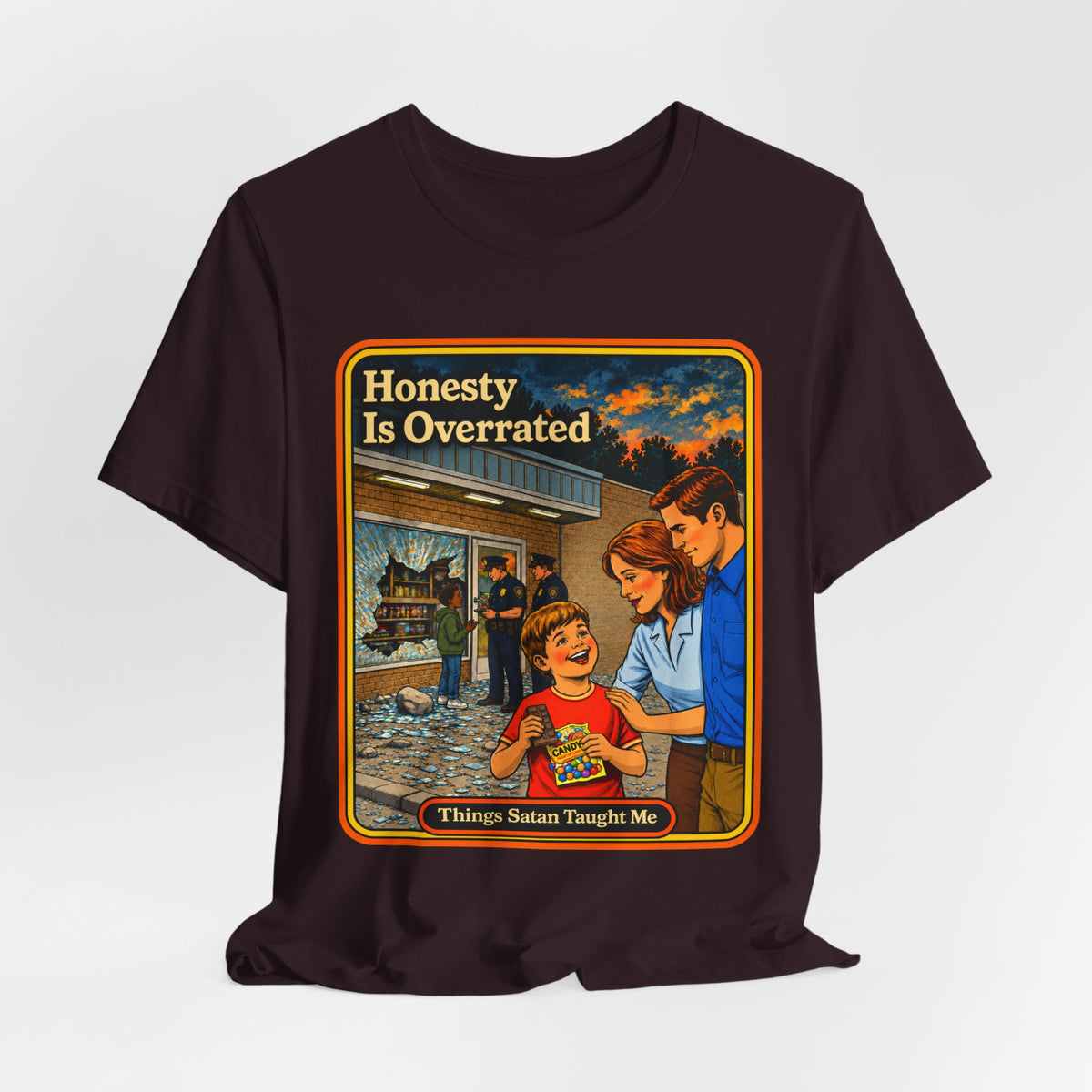 Honesty Is Overrated Unisex Tee in Oxblood Black, view 4