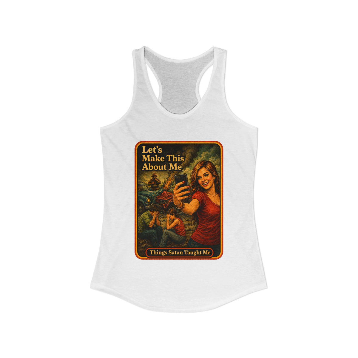 Let's Make This About Me Racerback Tank in White, view 2