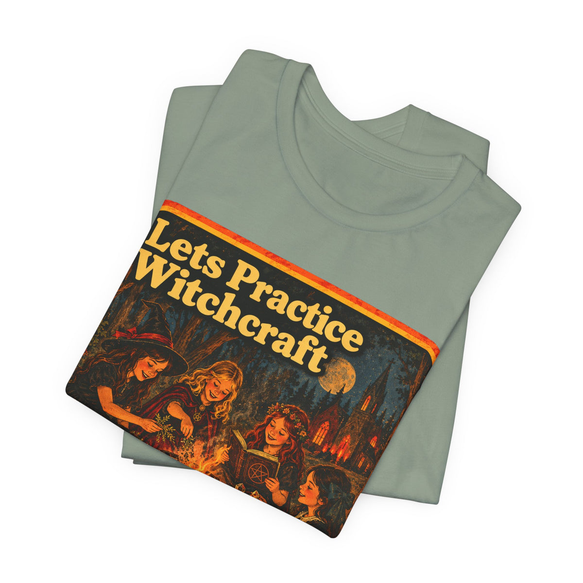 Let's Practice Witchcraft Unisex Tee in Sage, view 3