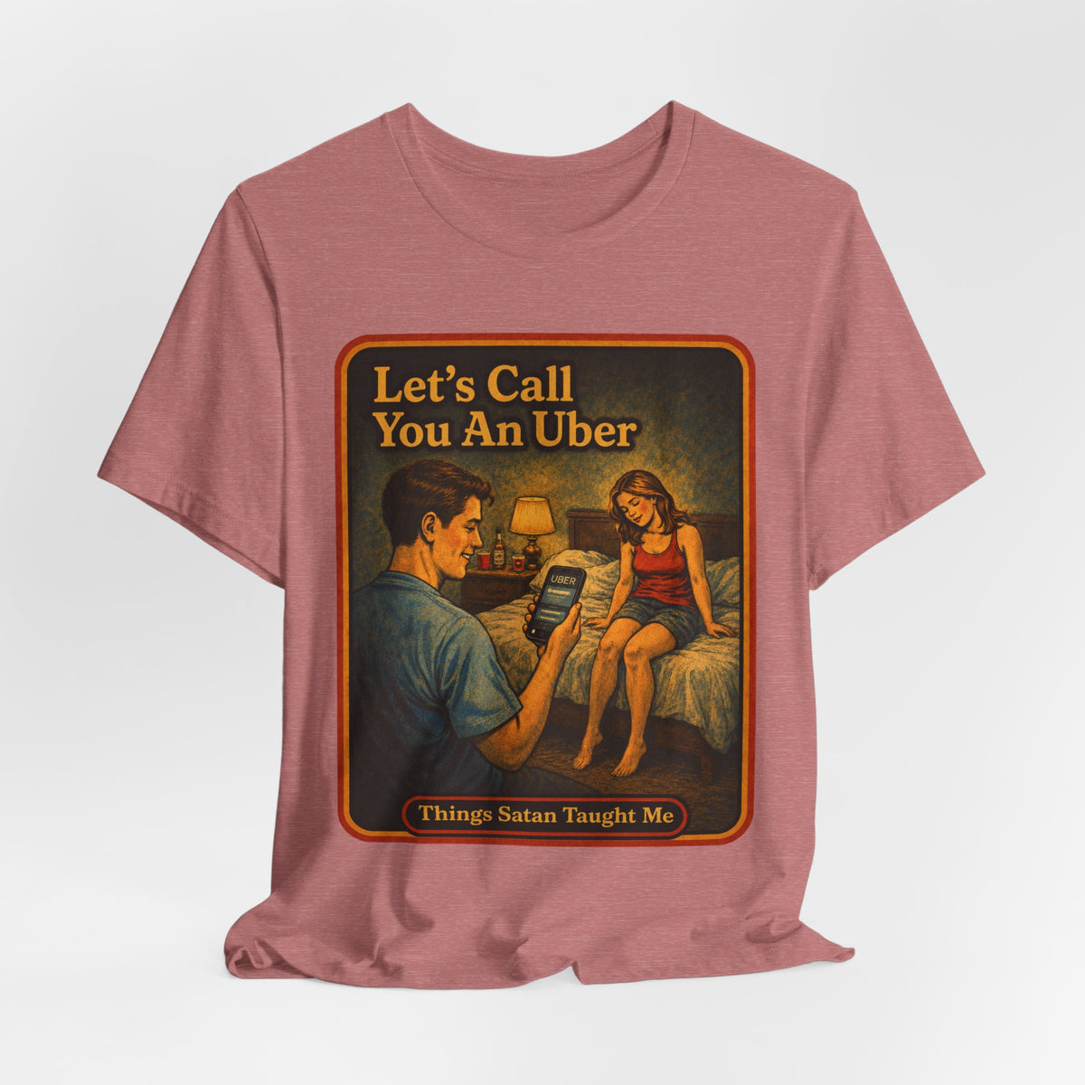 Let's Call You An Uber Unisex Tee in Heather Mauve, view 4
