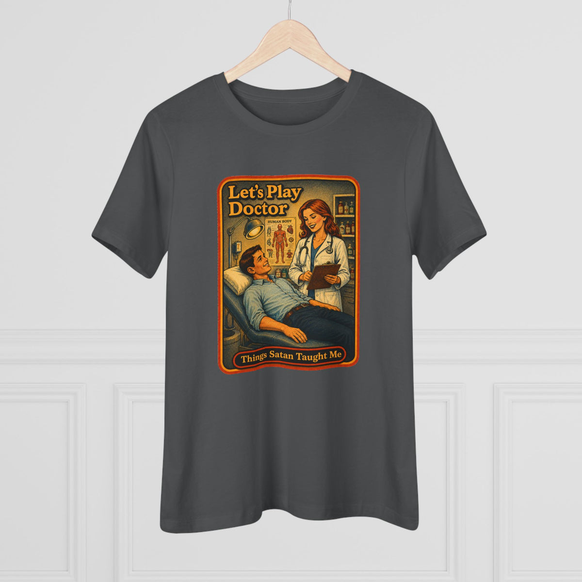 Let's Play Doctor Women's Tee in Asphalt, view 4