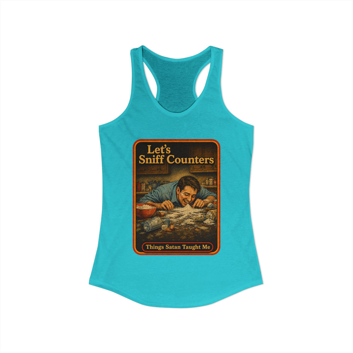 Let's Sniff Counters Racerback Tank in Tahiti Blue, view 2