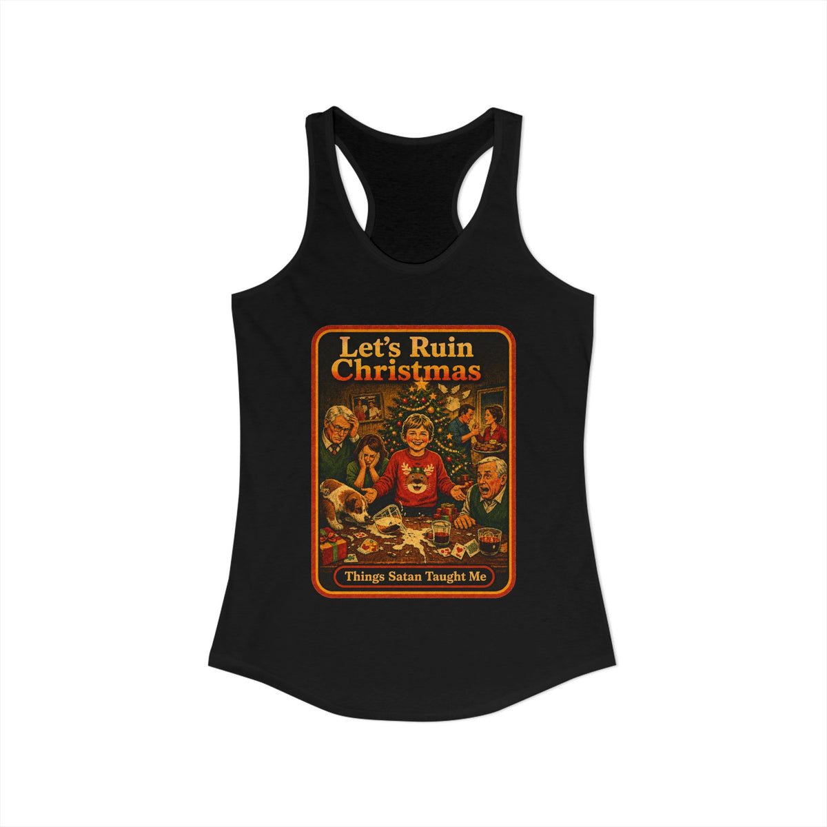 Let's Ruin Christmas Racerback Tank in Black, view 2