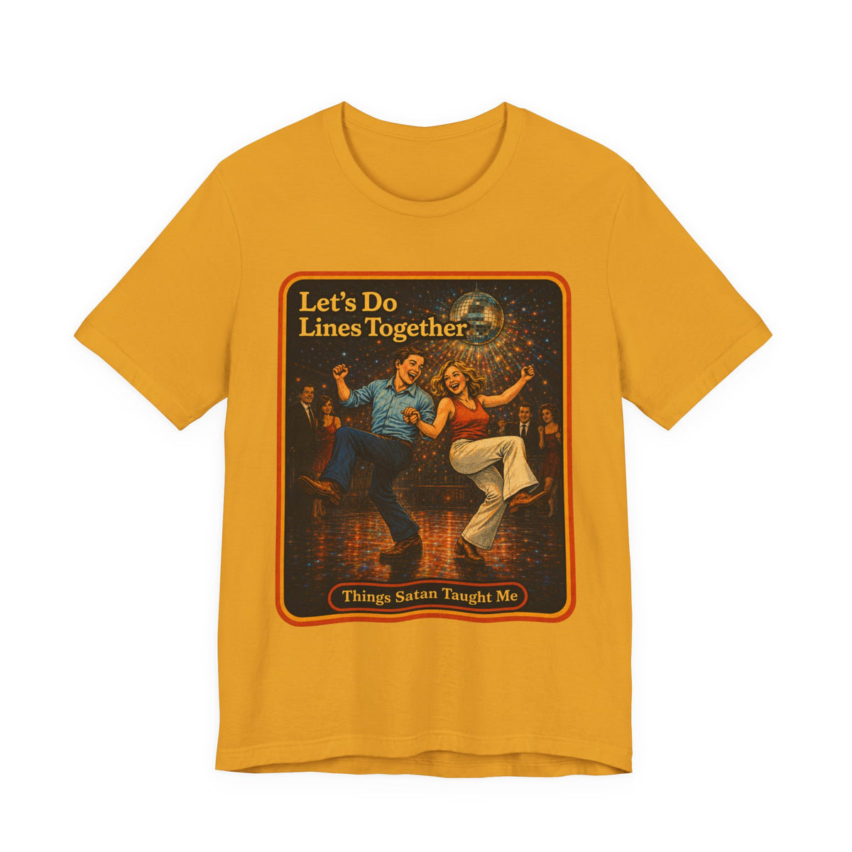 Let's Do Lines Together Unisex Tee in Mustard, front