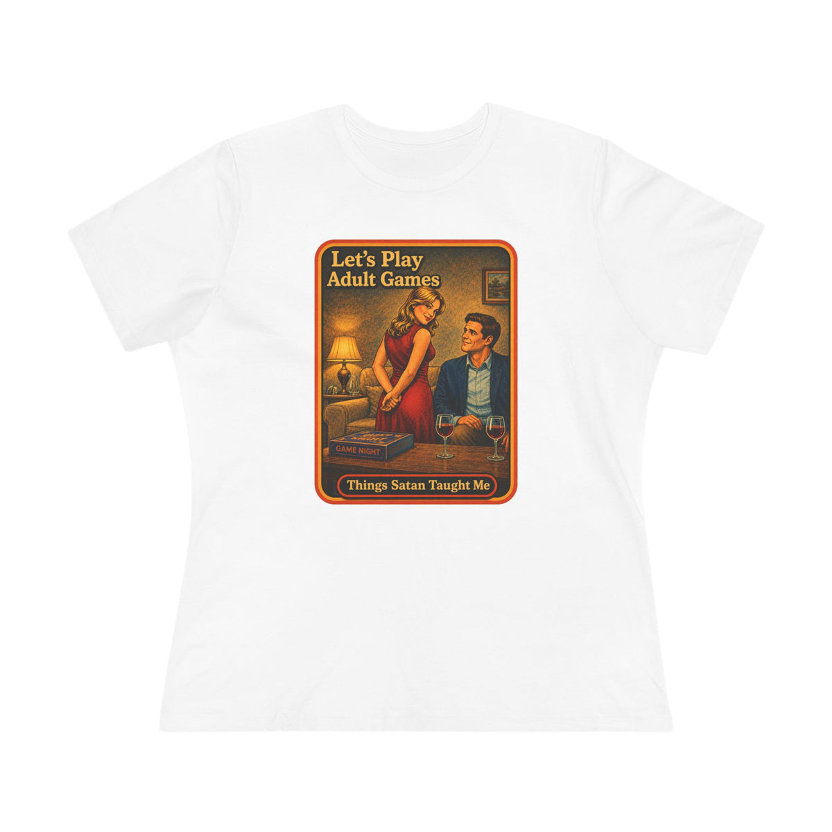 Let's Play Adult Games Women's Tee in White, front