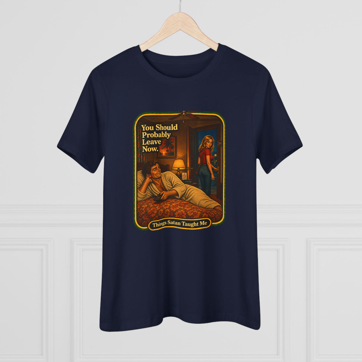 You Should Probably Leave Now Women's Tee in Navy, view 4