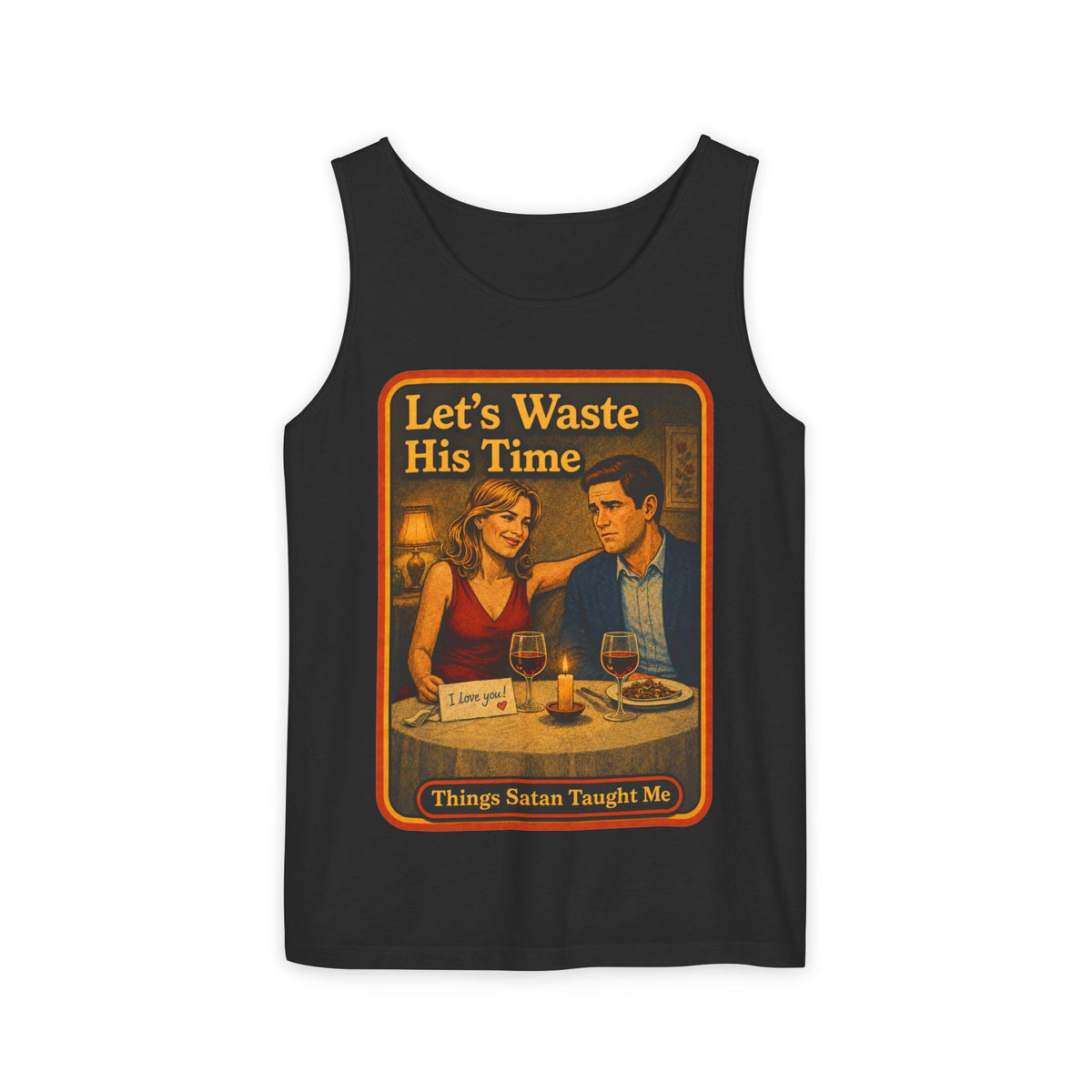 Let's Waste His Time Wife Beater in Black, front