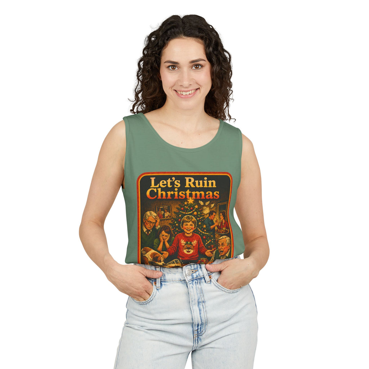 Let's Ruin Christmas Wife Beater in Light Green, view 3