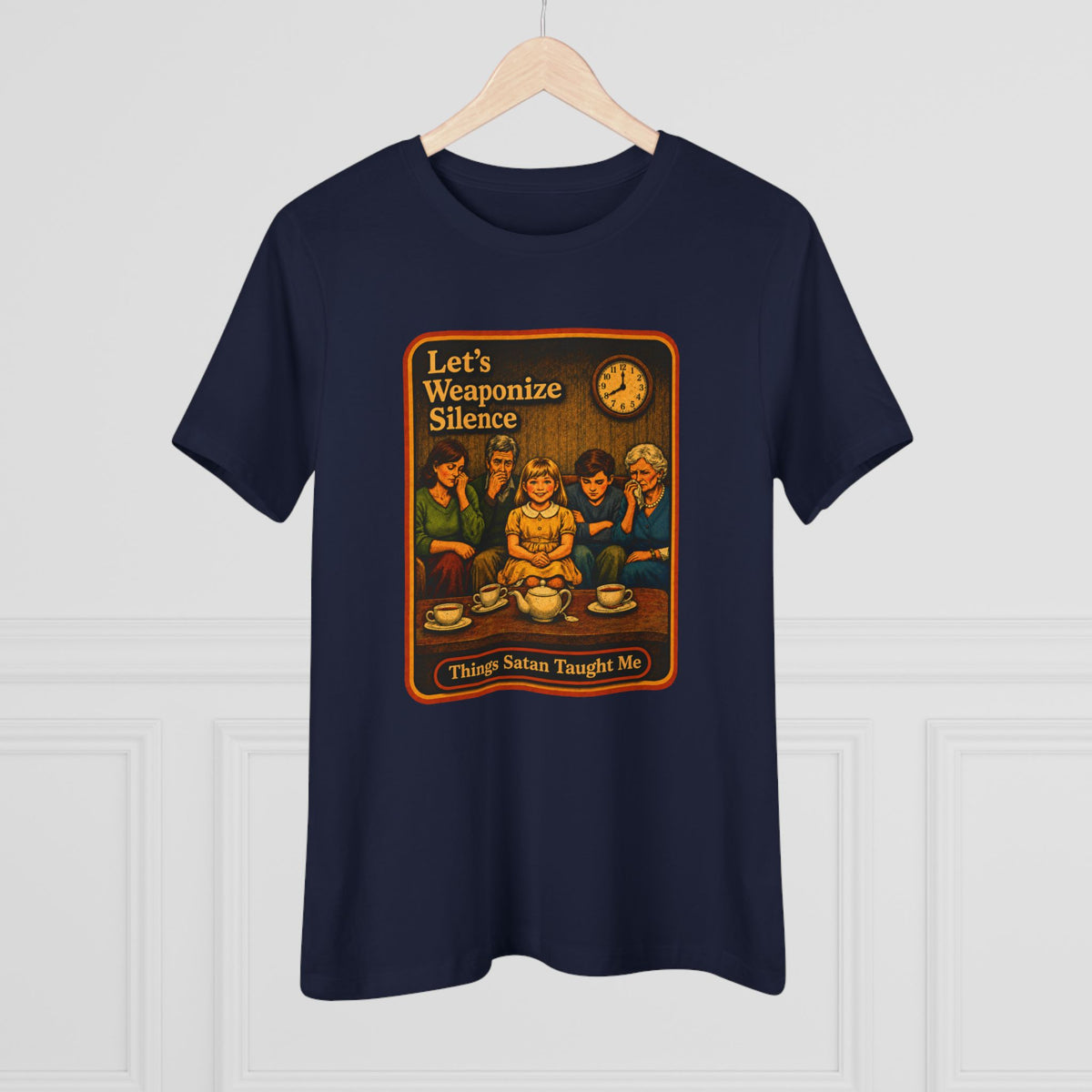 Let's Weaponize Silence Women's Tee in Navy, view 4