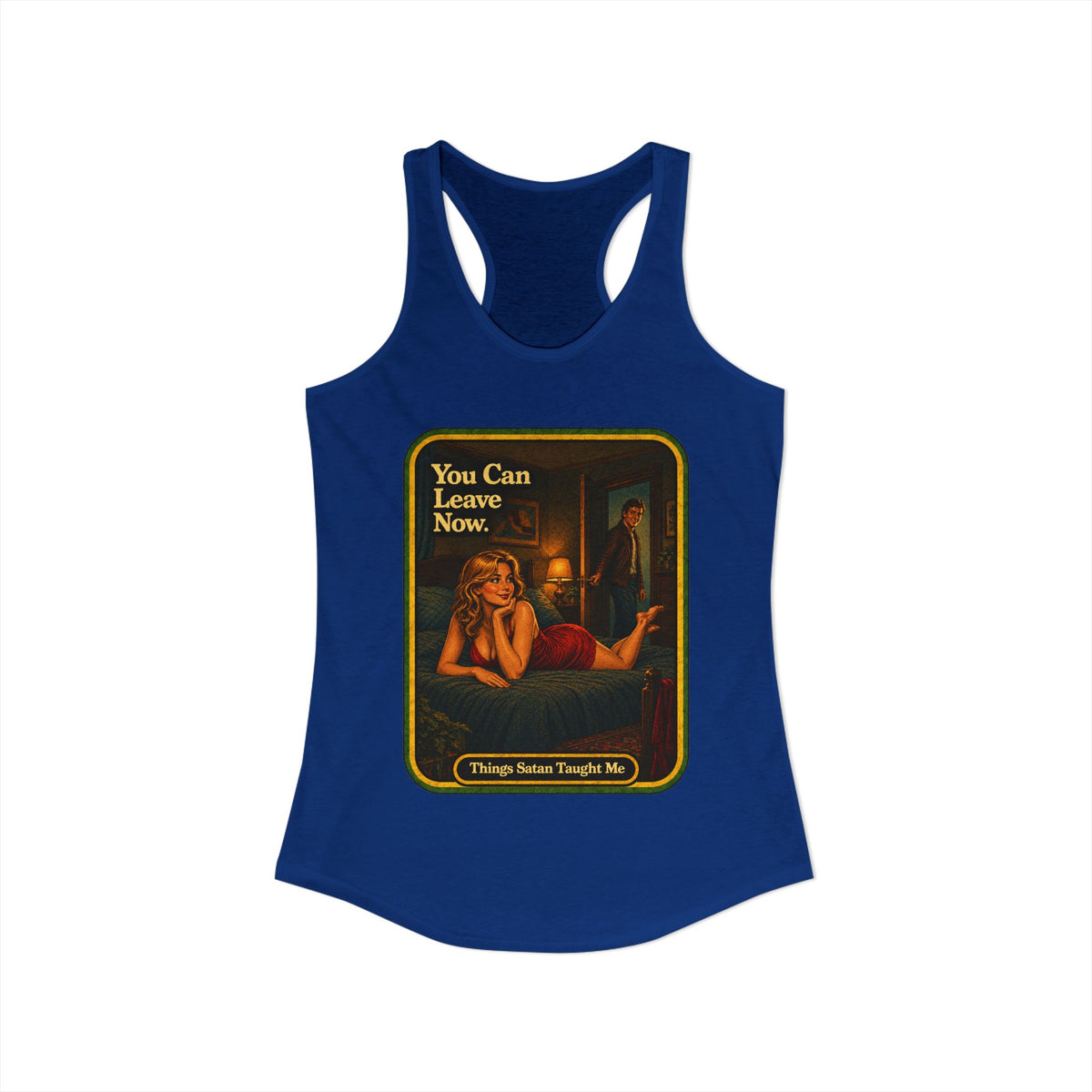 You Can Leave Now Racerback Tank in Royal, view 2