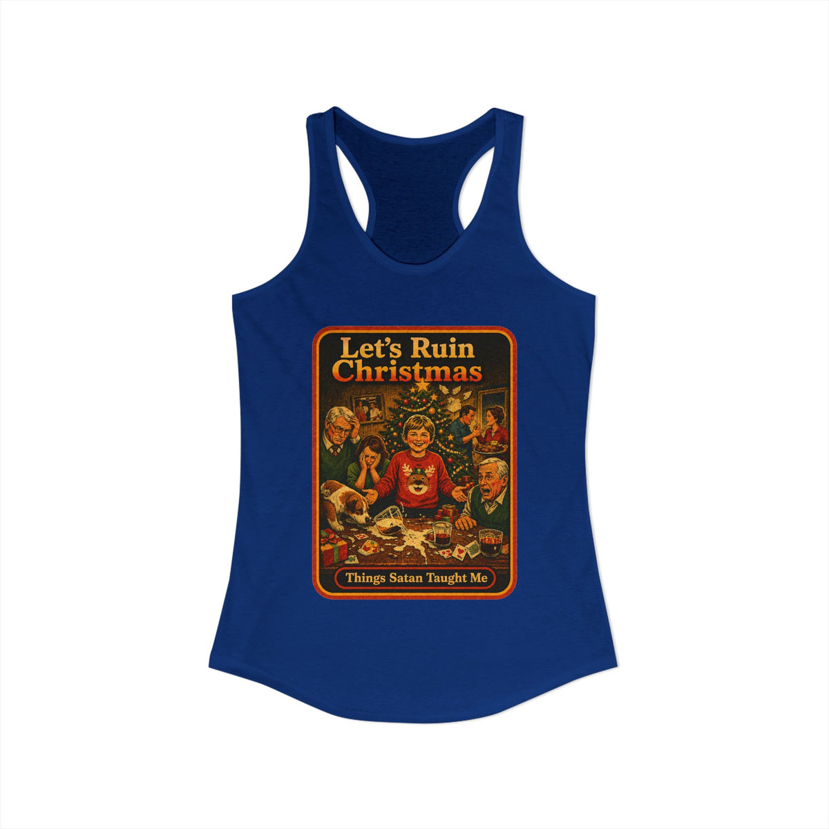 Let's Ruin Christmas Racerback Tank in Royal, view 2