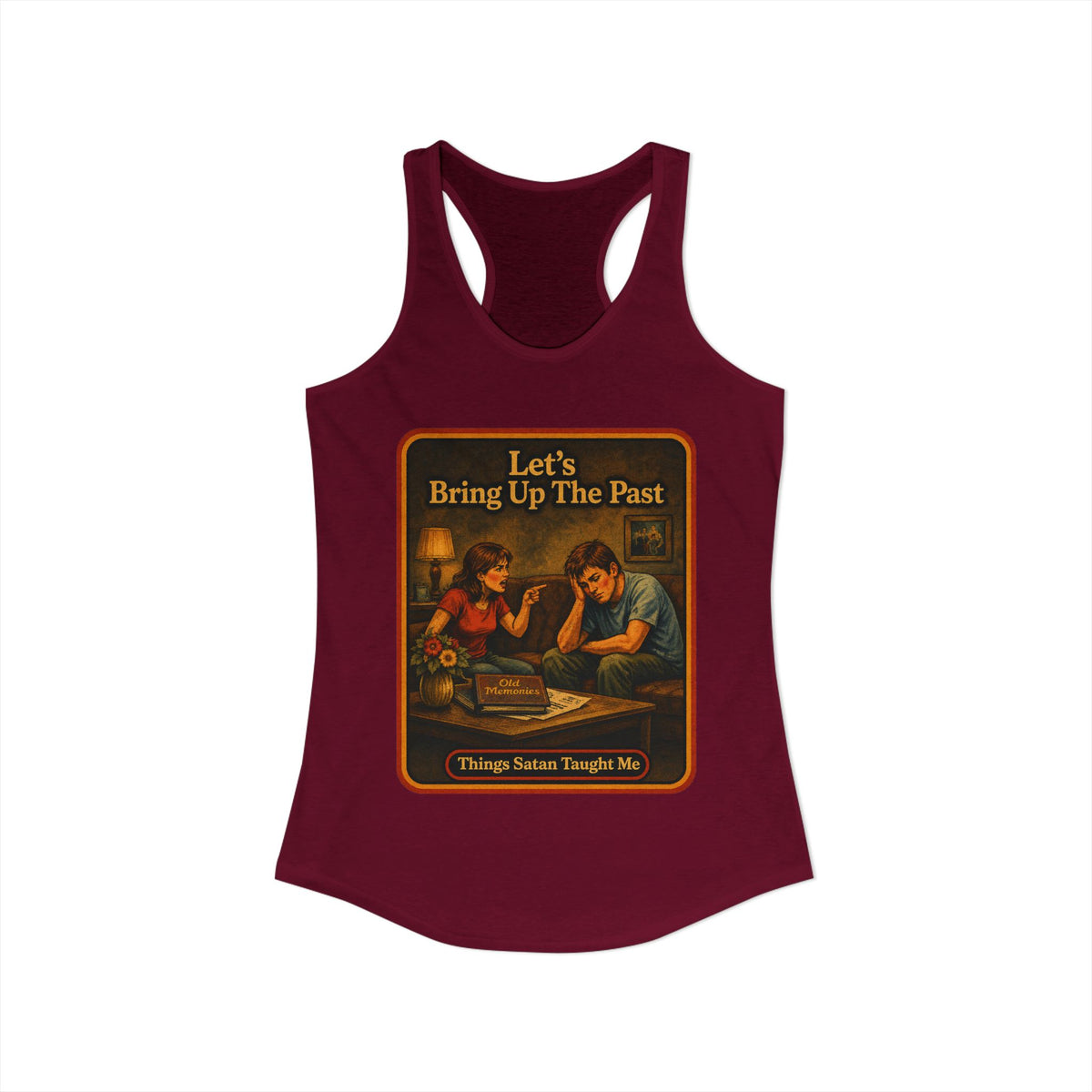 Let's Bring Up The Past Racerback Tank in Cardinal Red, view 2
