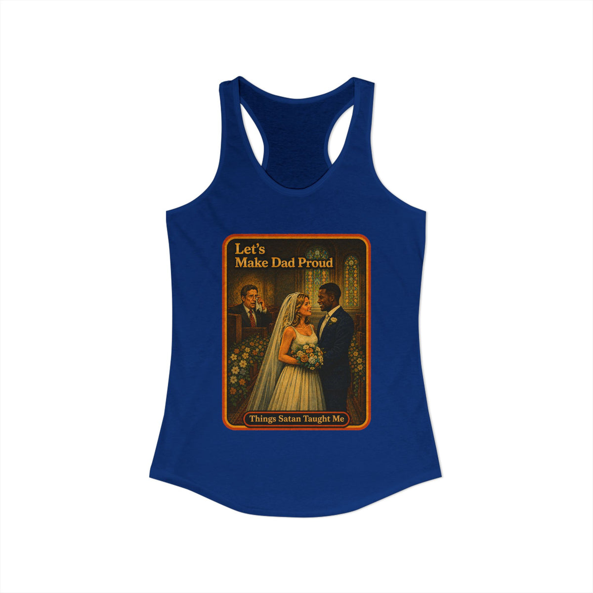 Let's Make Dad Proud No. 2 Racerback Tank in Royal, view 2