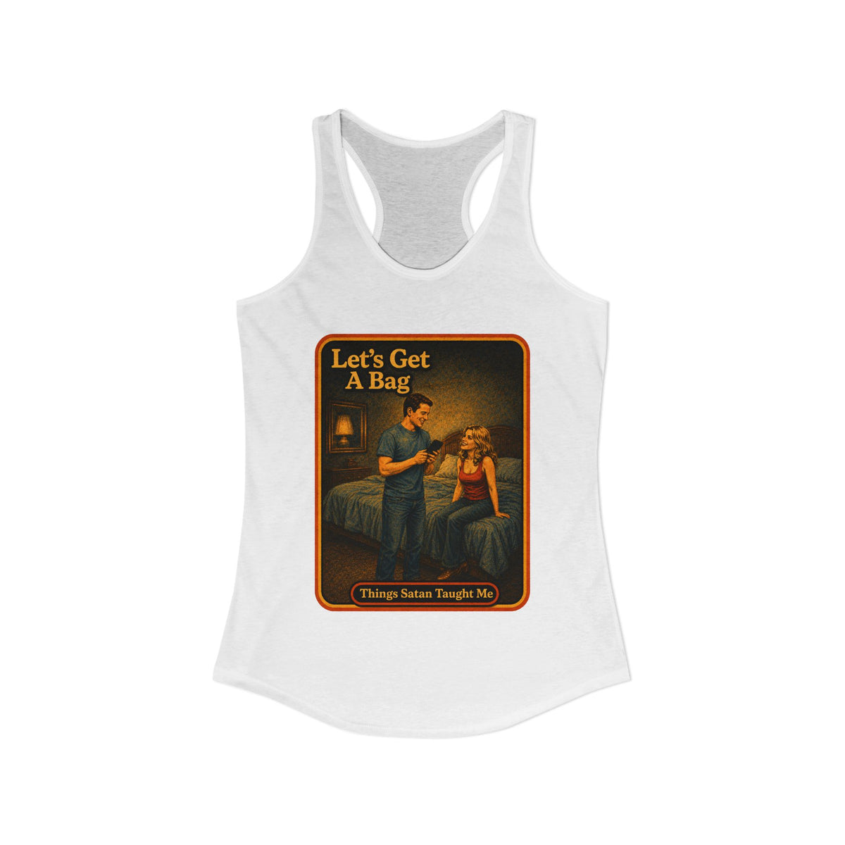 Let's Get A Bag Racerback Tank in White, view 2