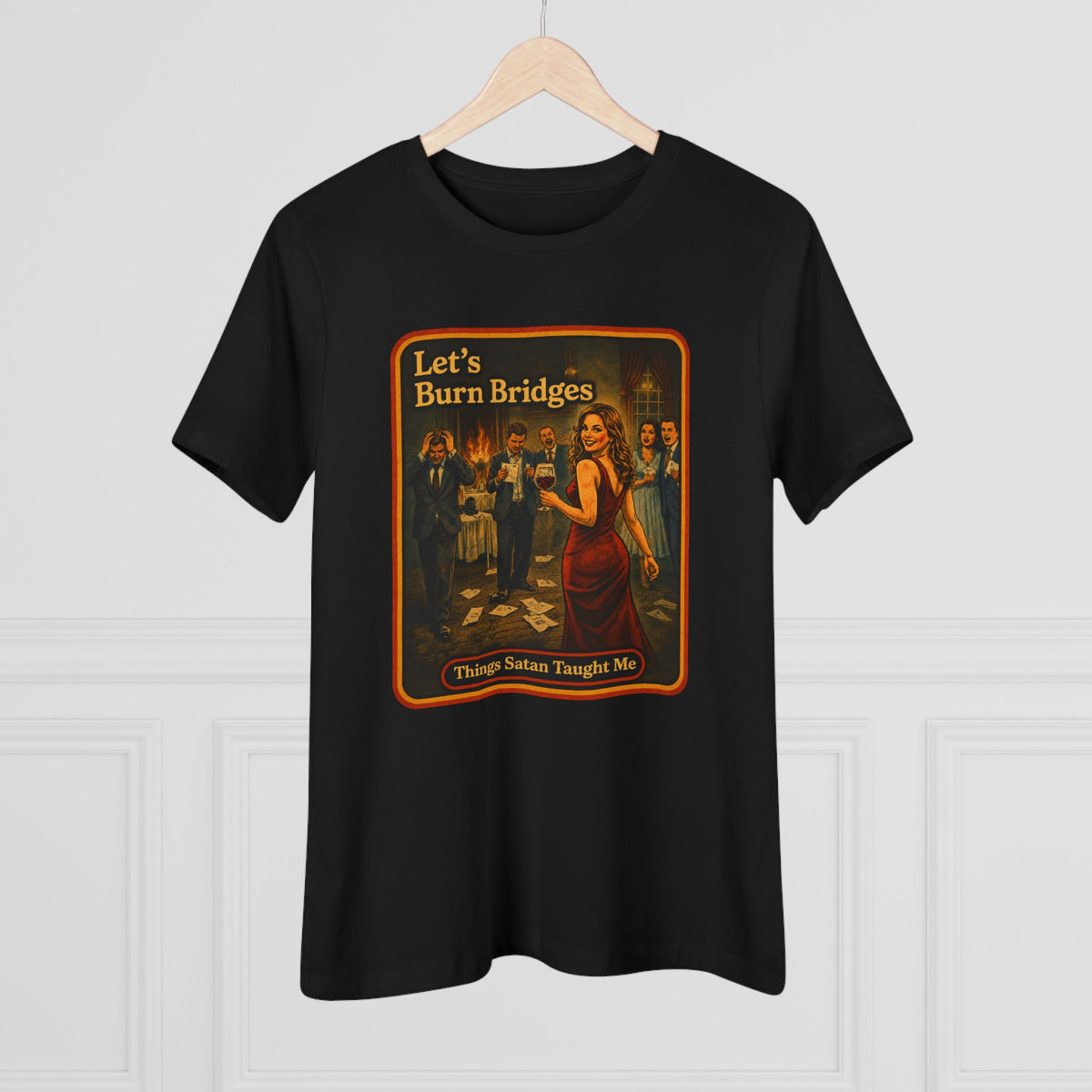 Let's Burn Bridges Women's Tee in Black, view 4