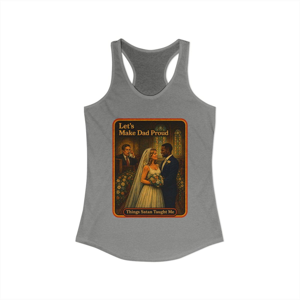 Let's Make Dad Proud No. 2 Racerback Tank in Heather Grey, view 2