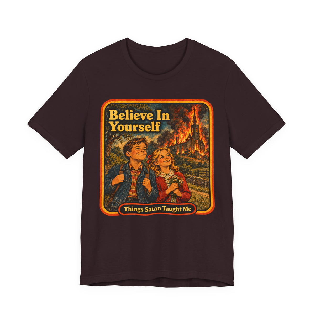 Believe In Yourself Unisex Tee in Oxblood Black, front