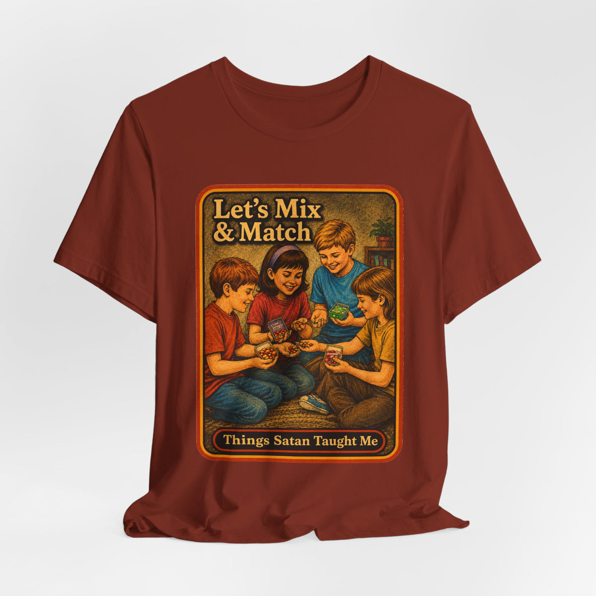 Let's Mix And Match Unisex Tee in Rust, view 4