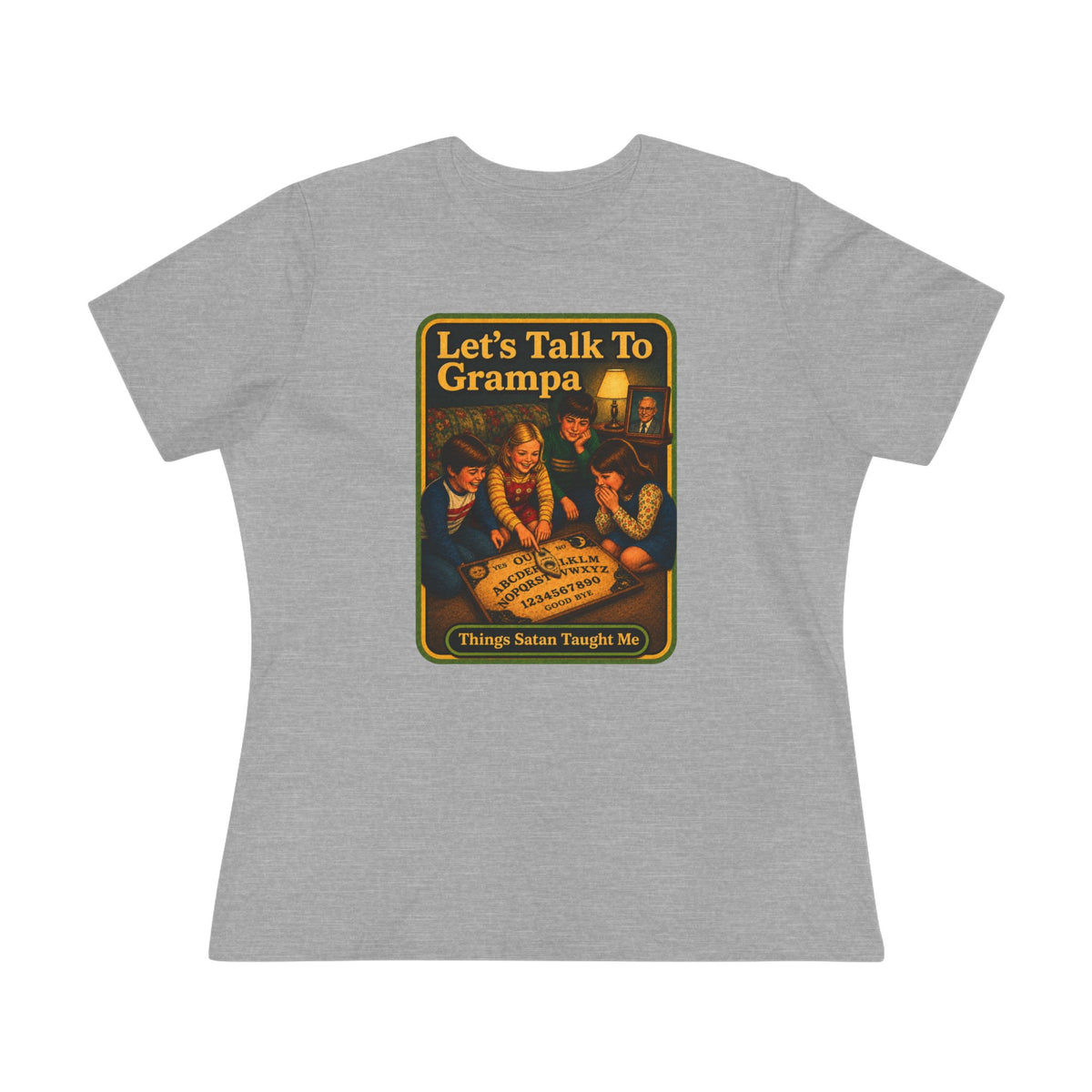 Let's Talk To Grampa Women's Tee in Athletic Heather, front