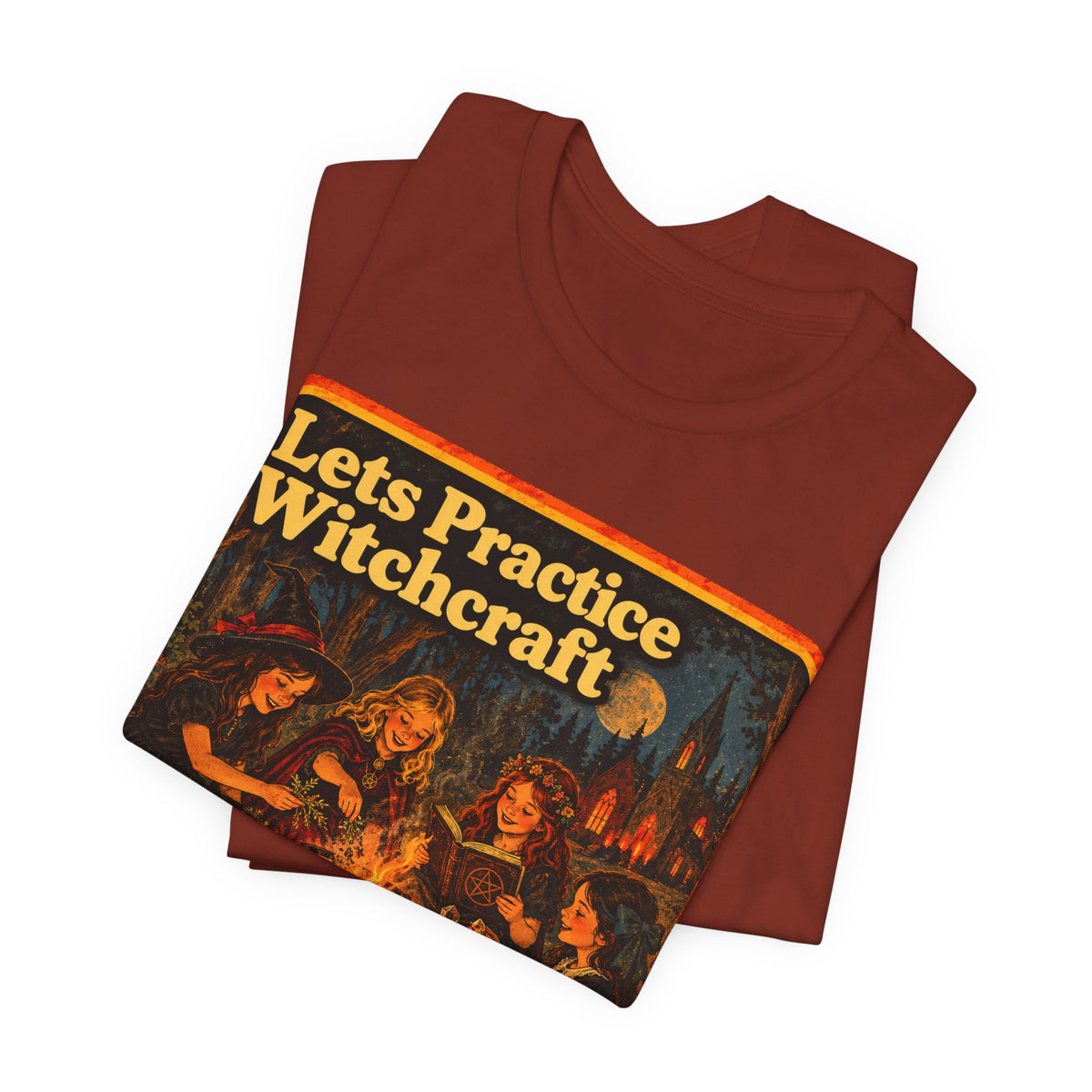 Let's Practice Witchcraft Unisex Tee in Rust, view 3