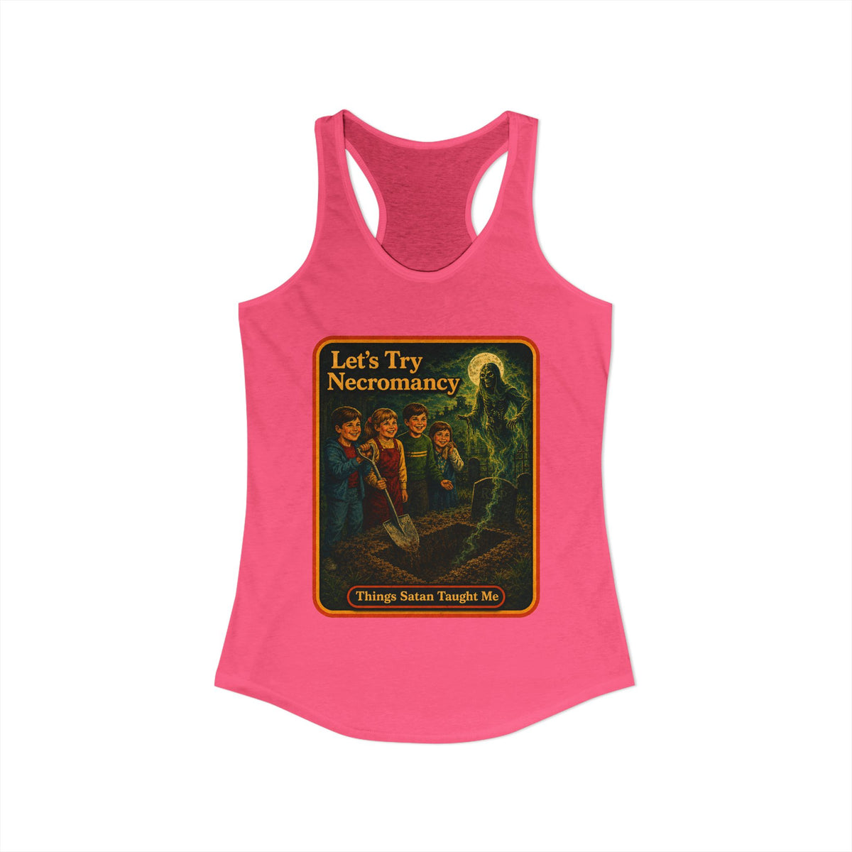 Let's Try Necromancy Racerback Tank in Hot Pink, view 2