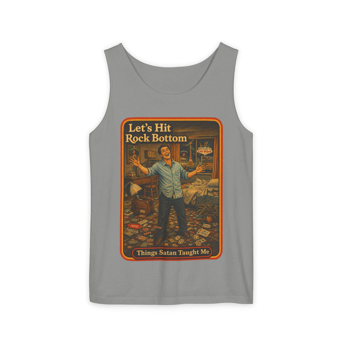 Let's Hit Rock Bottom Wife Beater in Granite, front