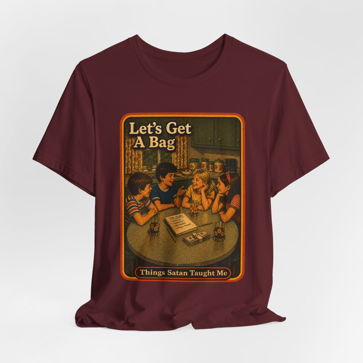 Let's Get Another Bag Unisex Tee in Maroon, view 4