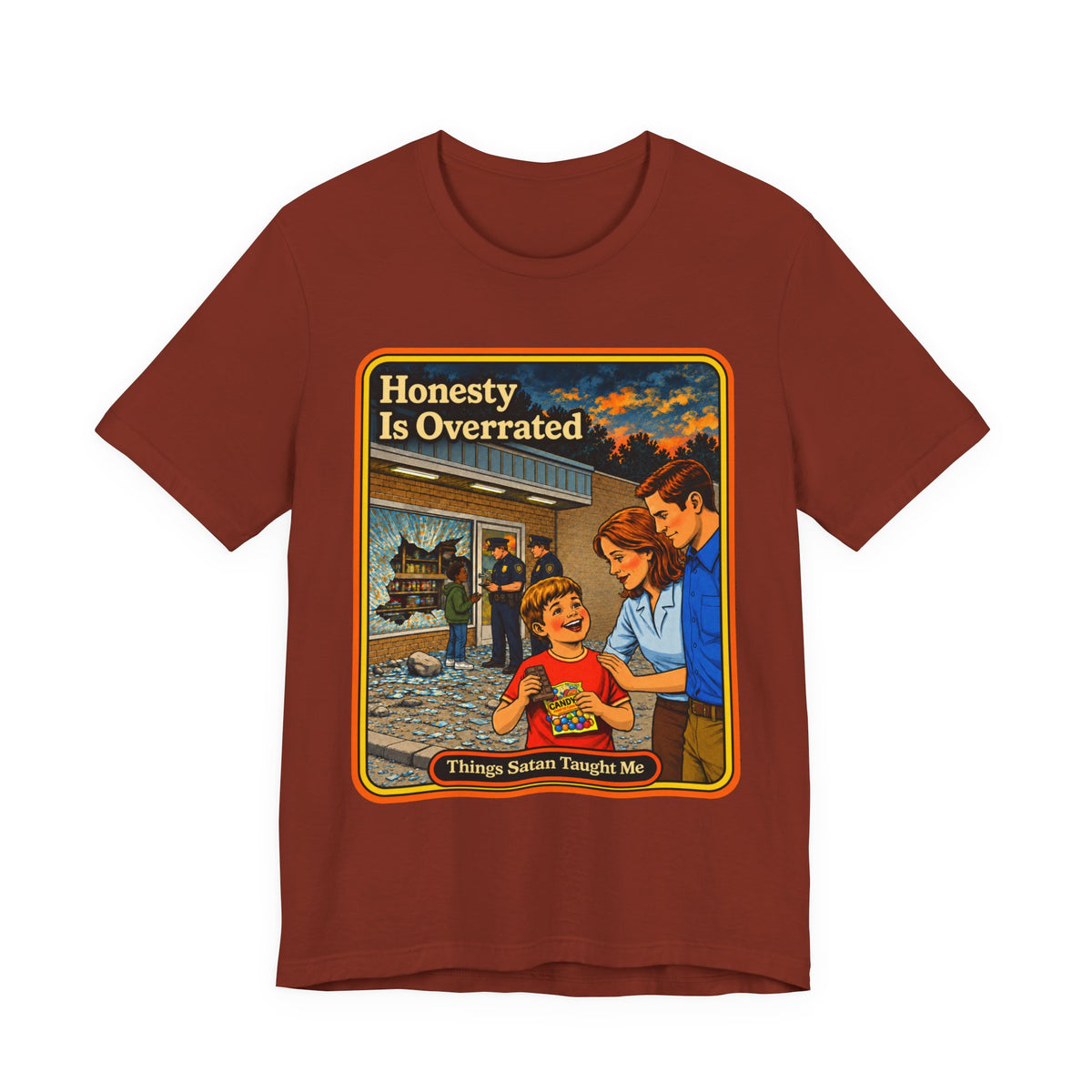 Honesty Is Overrated Unisex Tee in Rust, front