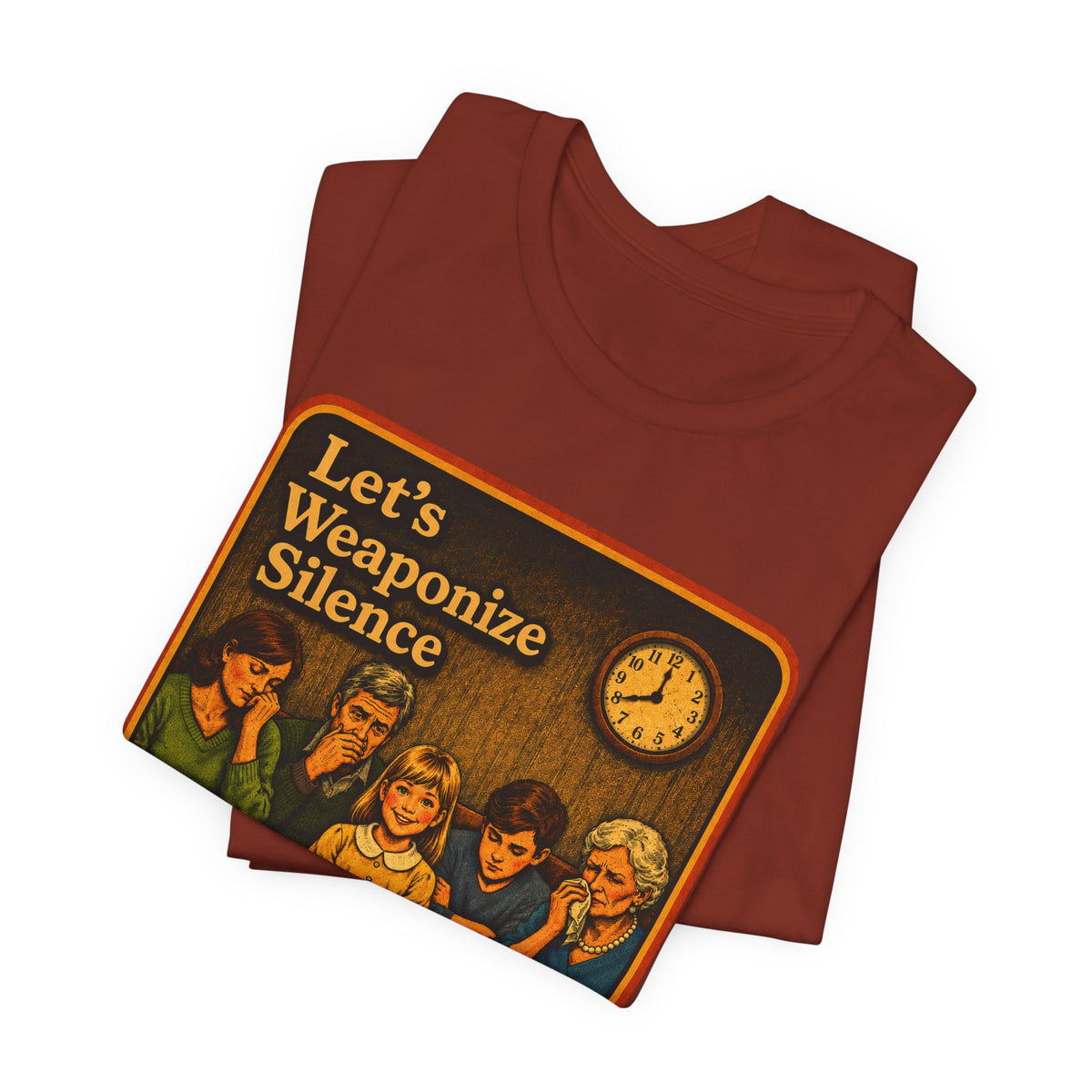 Let's Weaponize Silence Unisex Tee in Rust, view 3