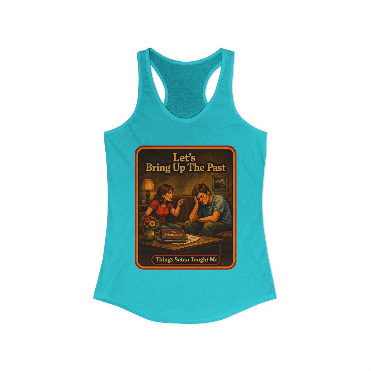Let's Bring Up The Past Racerback Tank in Tahiti Blue, view 2