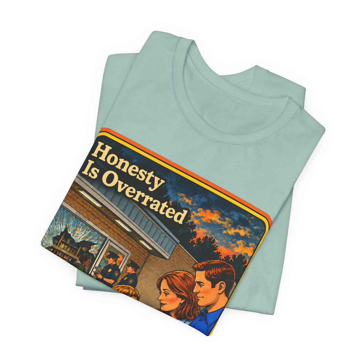 Honesty Is Overrated Unisex Tee in Dusty Blue, view 3
