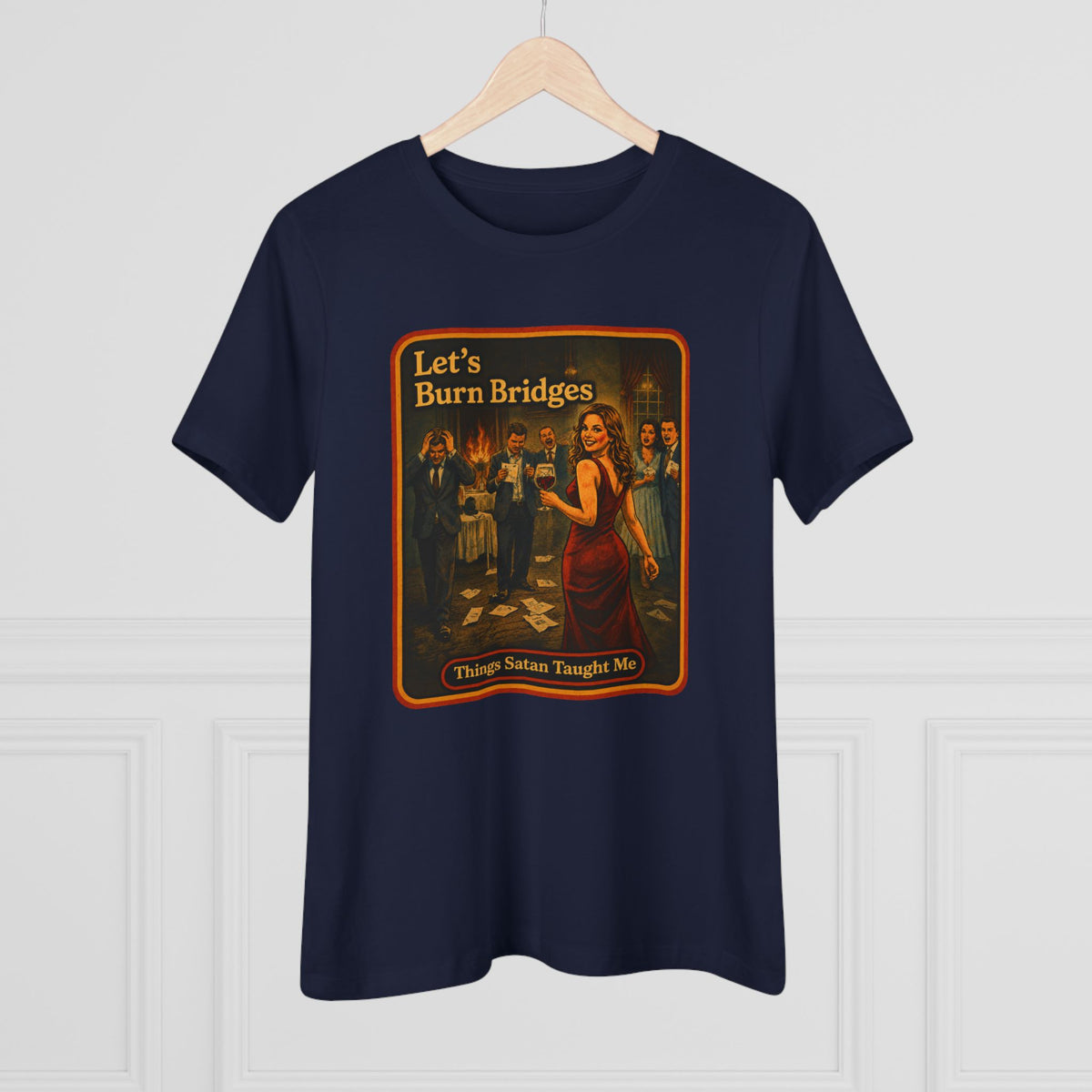 Let's Burn Bridges Women's Tee in Navy, view 4