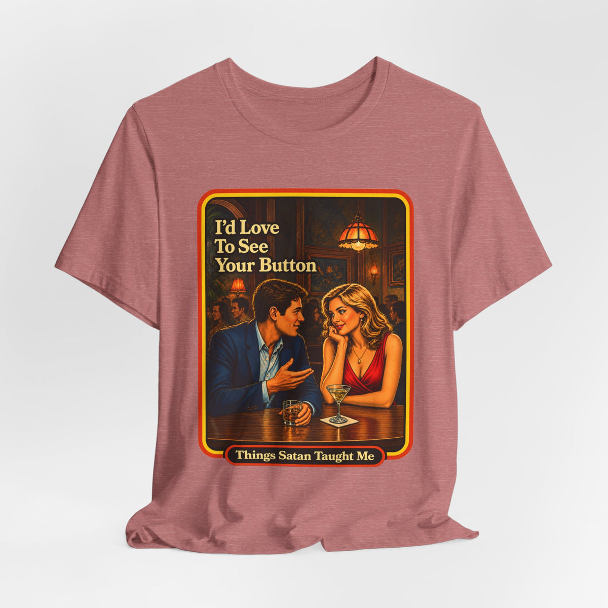 I'd Love To See Your Button Unisex Tee in Heather Mauve, view 4