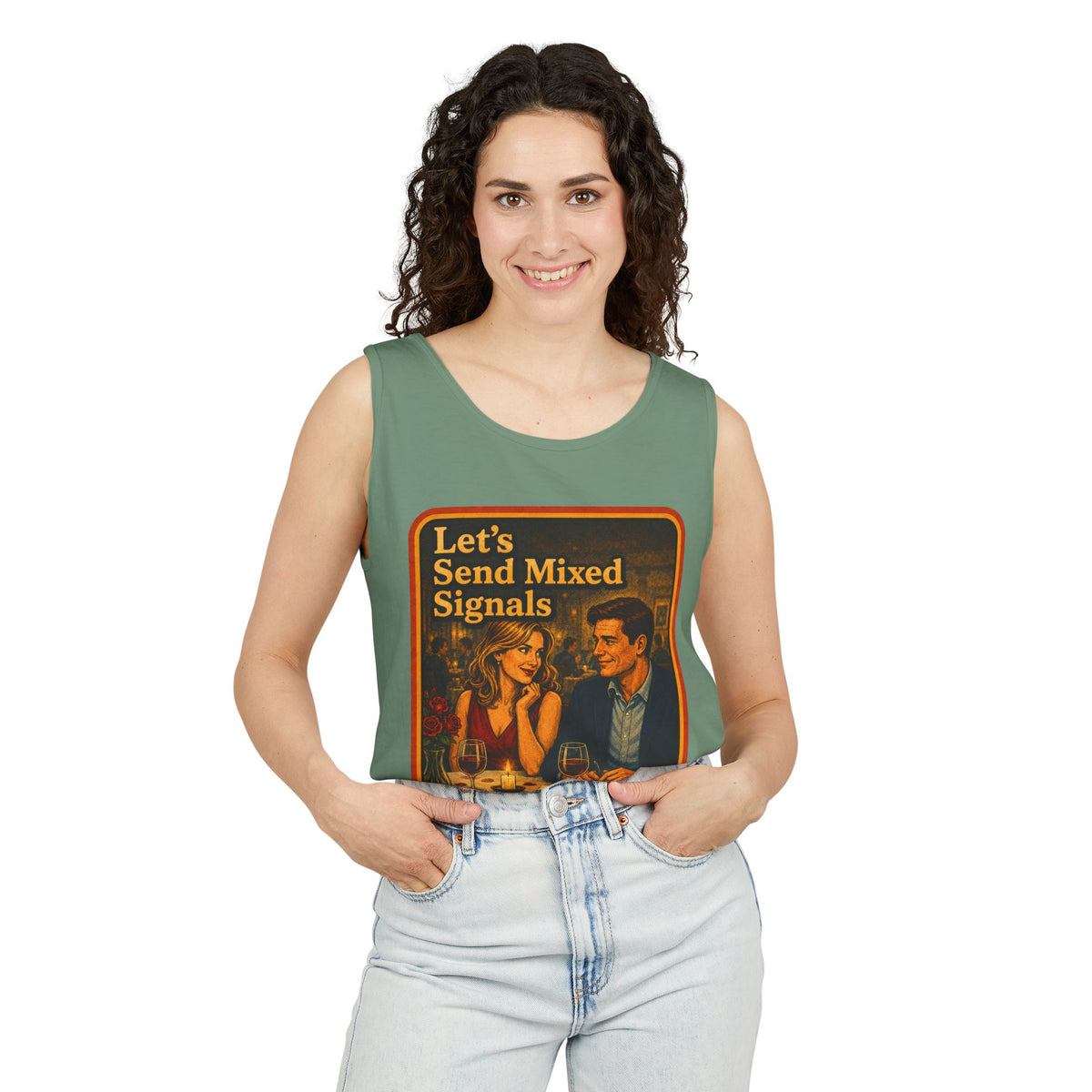 Let's Send Mixed Signals Wife Beater in Light Green, view 3