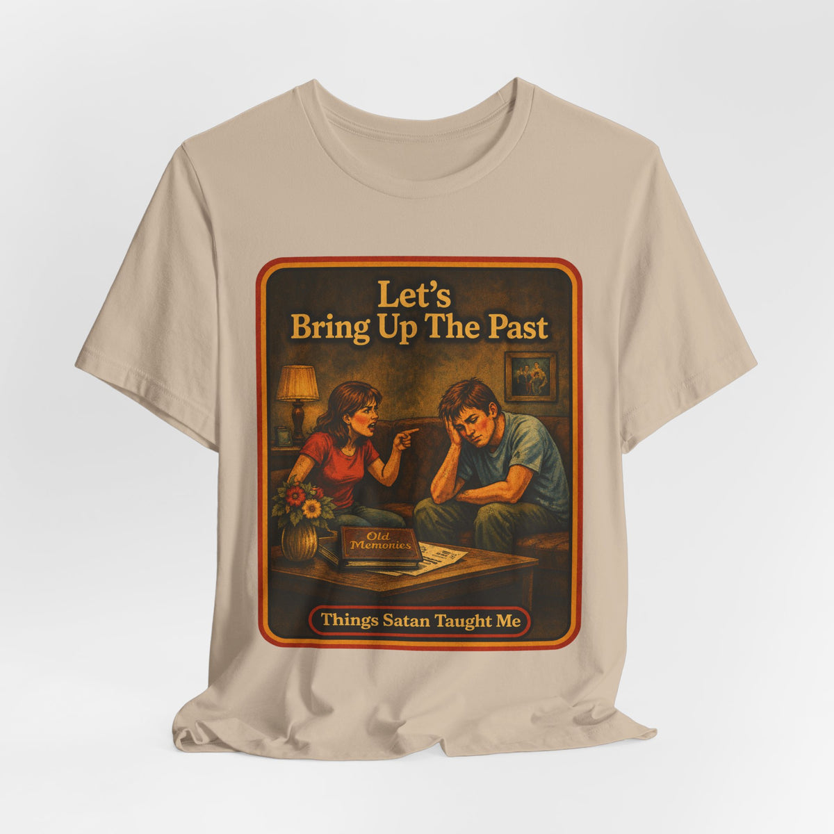 Let's Bring Up The Past Unisex Tee in Tan, view 4