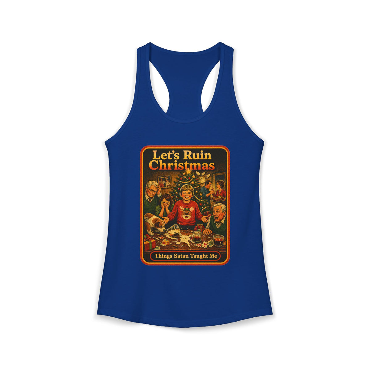Let's Ruin Christmas Racerback Tank in Royal, front