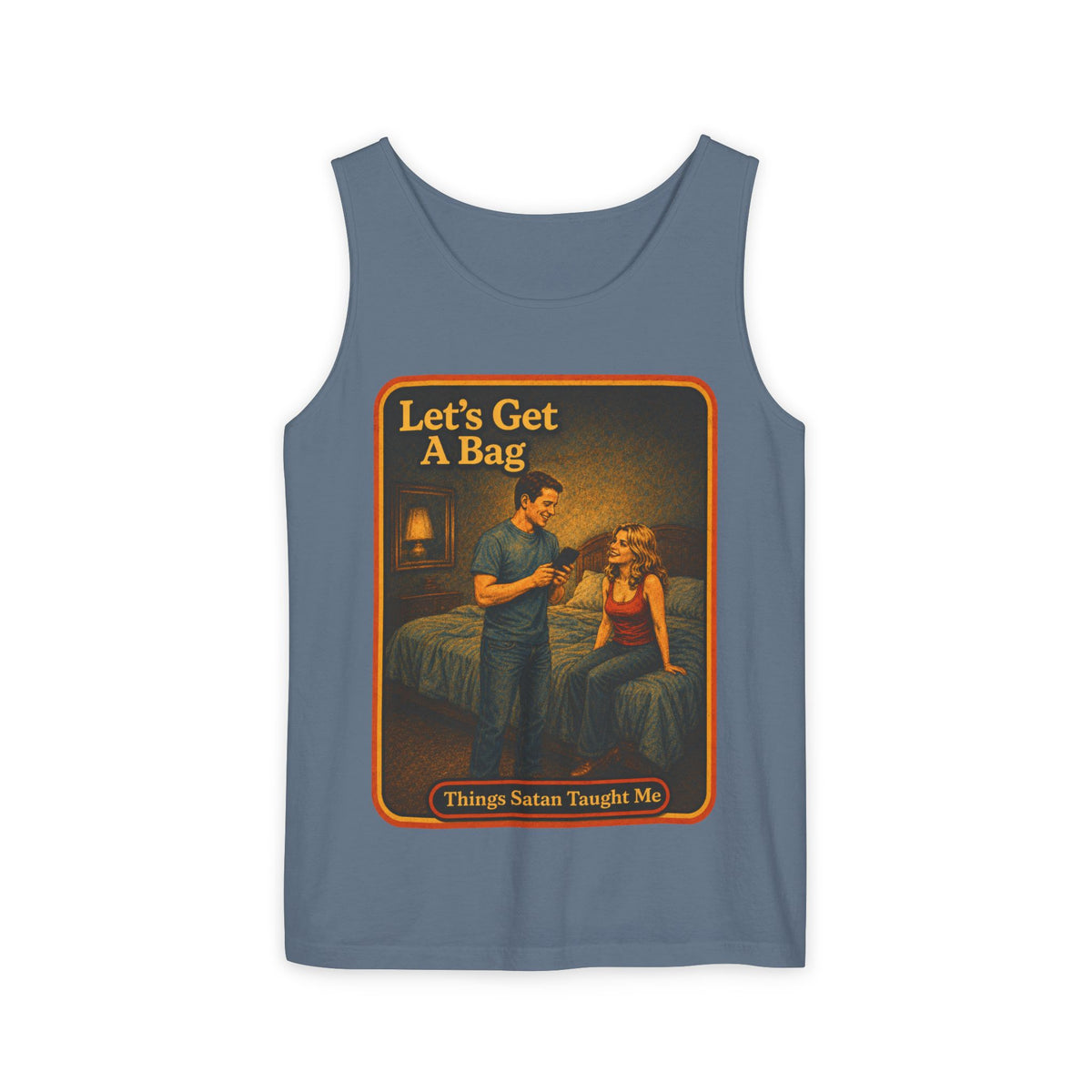 Let's Get A Bag Wife Beater in Blue Jean, front