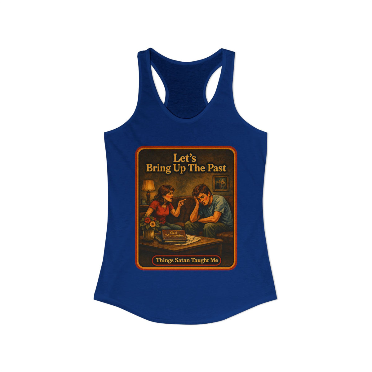 Let's Bring Up The Past Racerback Tank in Royal, view 2