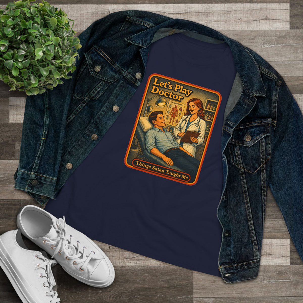 Let's Play Doctor Women's Tee in Navy, view 3
