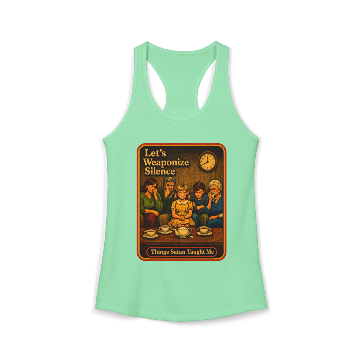 Let's Weaponize Silence Racerback Tank in Mint, front