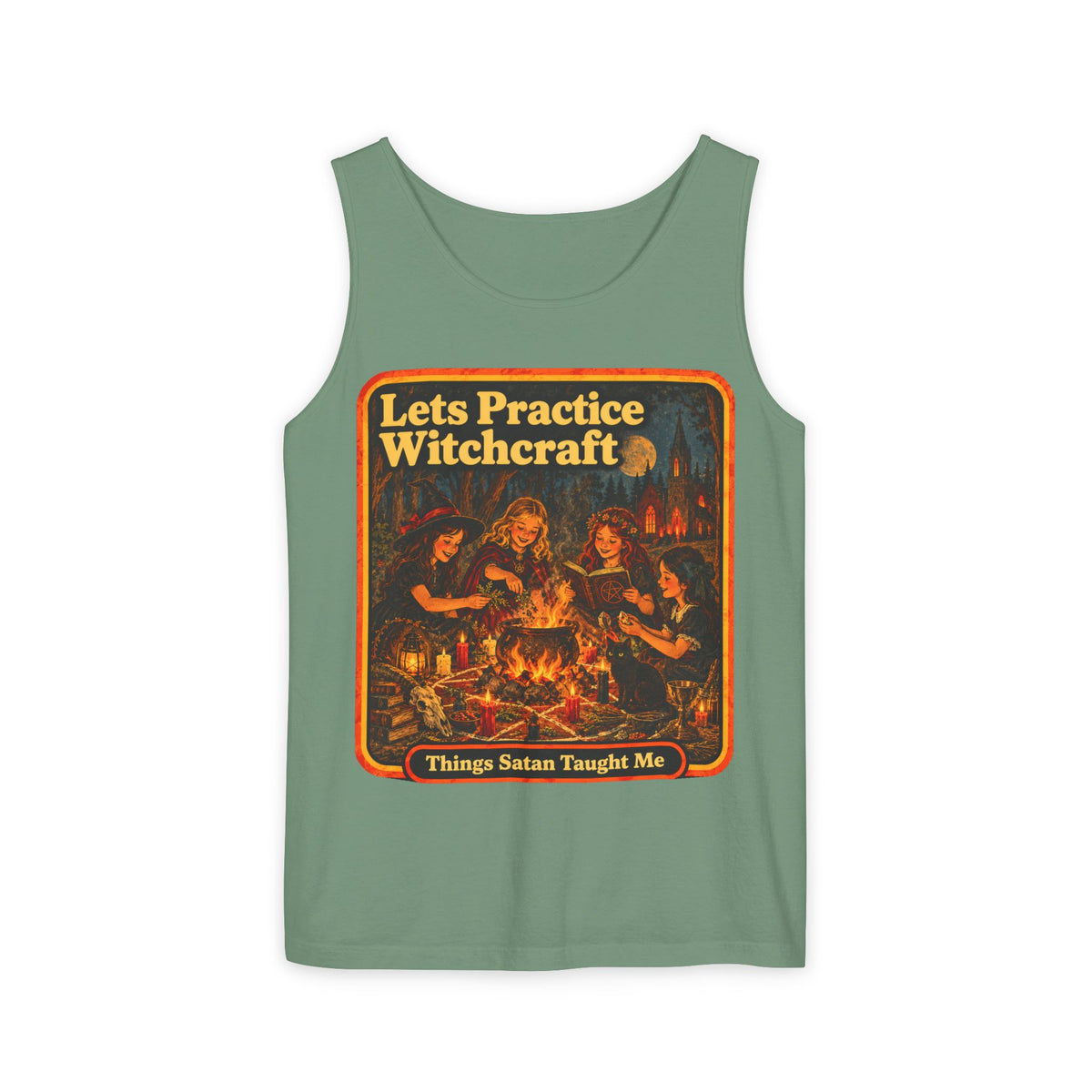 Let's Practice Witchcraft Men's Wife Beater | Things Satan Taught Me  in Light Green, front