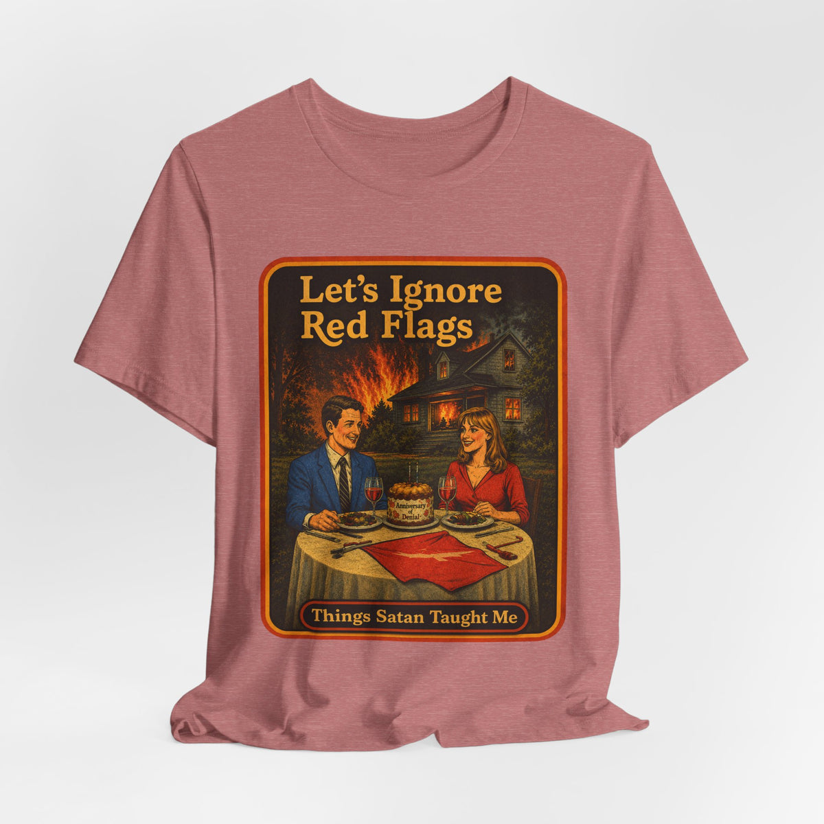 Let's Ignore Red Flags Unisex Tee in Heather Mauve, view 4