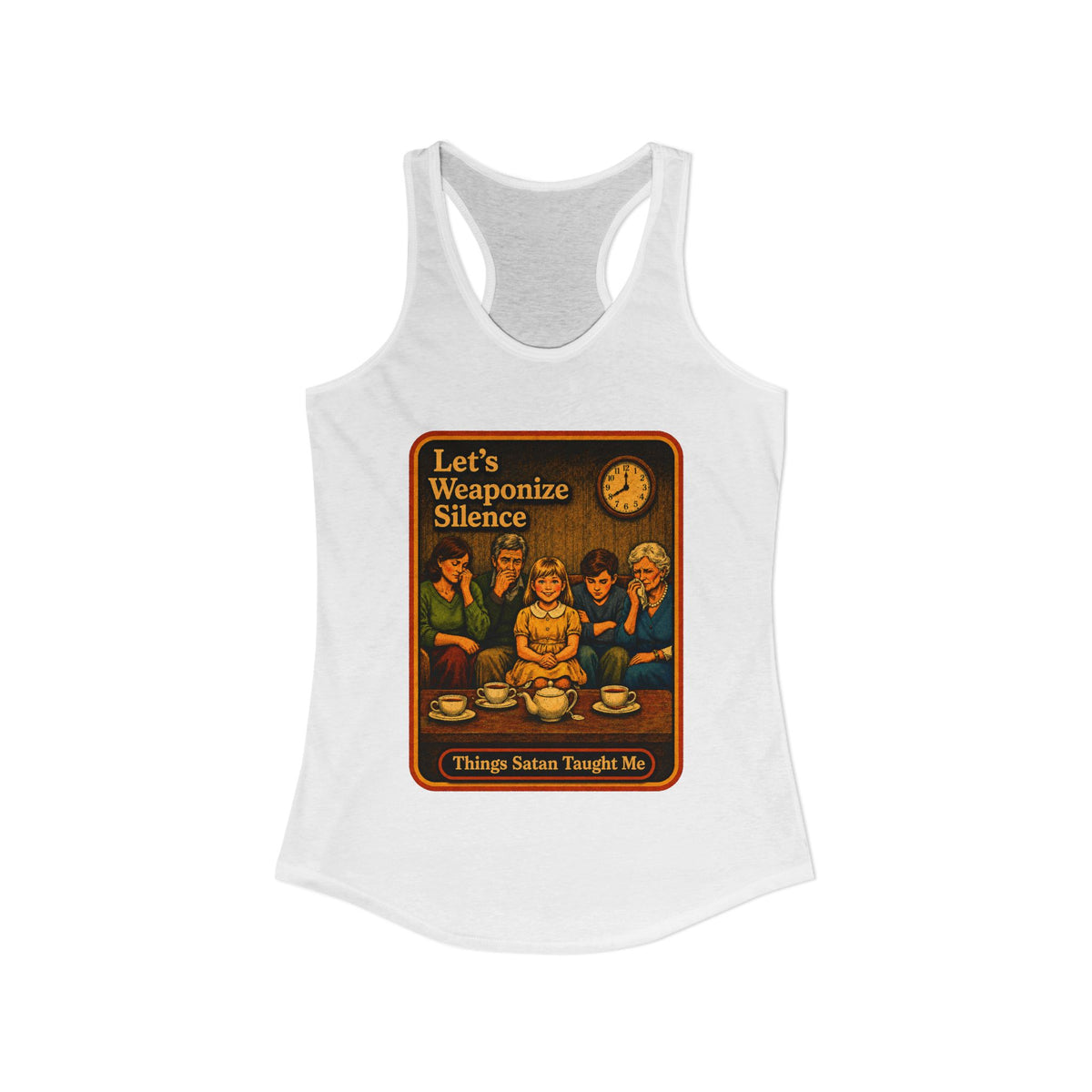 Let's Weaponize Silence Racerback Tank in White, view 2
