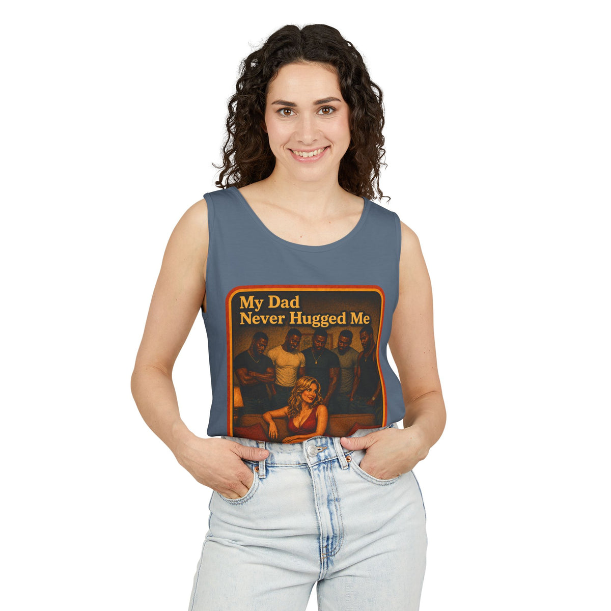 My Dad Never Hugged Me Wife Beater in Blue Jean, view 3