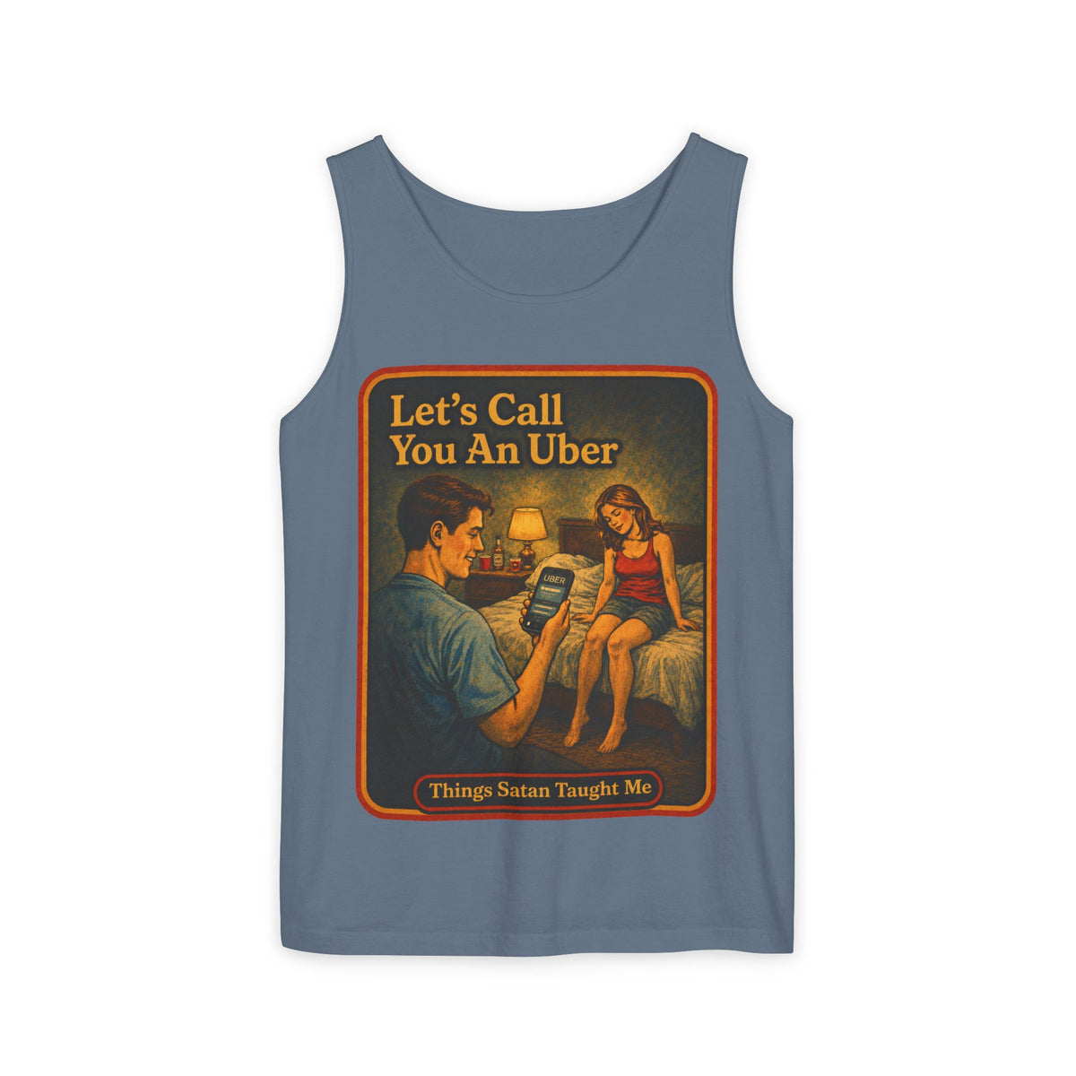 Let's Call You An Uber Wife Beater in Blue Jean, front