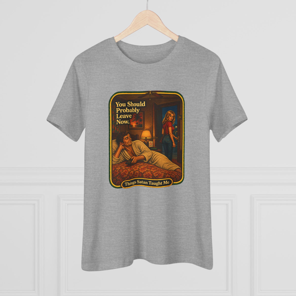 You Should Probably Leave Now Women's Tee in Athletic Heather, view 4