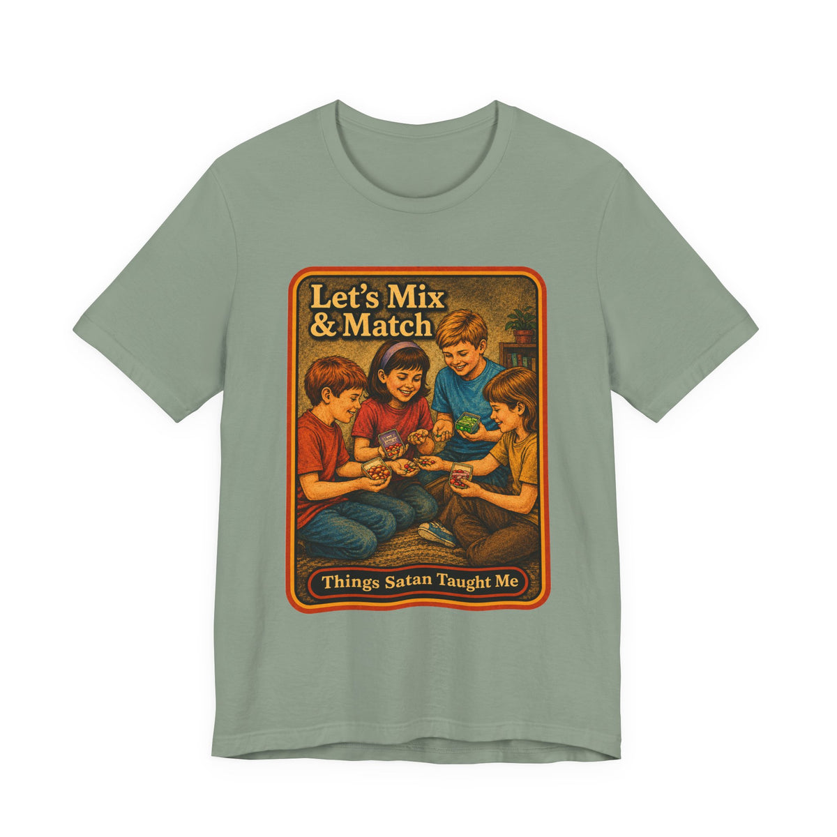 Let's Mix And Match Unisex Tee in Sage, front