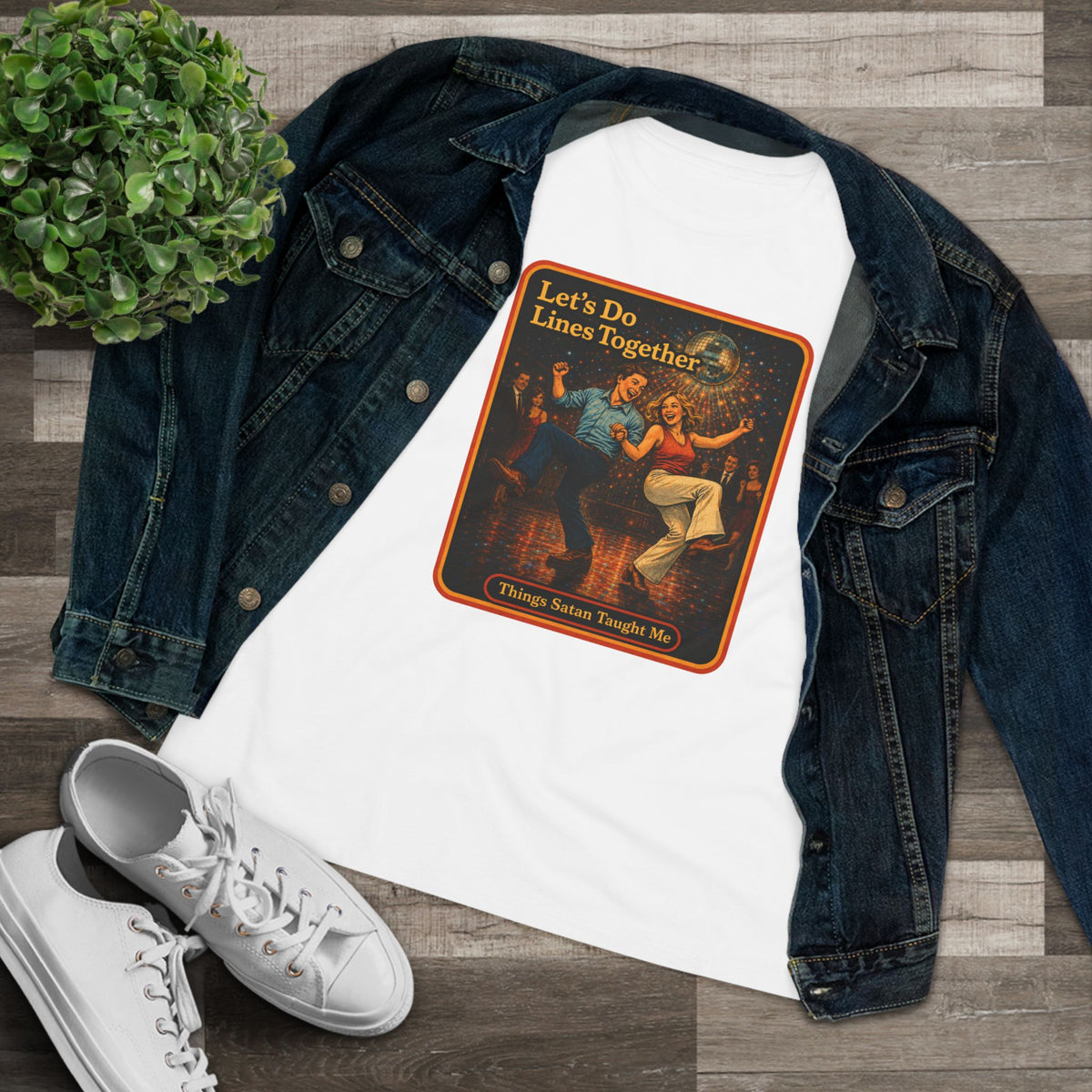 Let's Do Lines Together Women's Tee in White, view 3